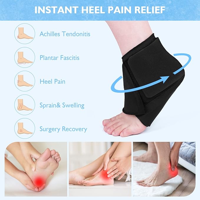 Heel Ice Pack for Pain Relief, Reusable Gel Ankle Ice Pack Wrap Hot&Cold Therapy for Heel Pain, Plantar Fasciitis, Achilles Tendinitis, Dry Cracked Heels, Sprain, Sports Injuries - Bloomnest