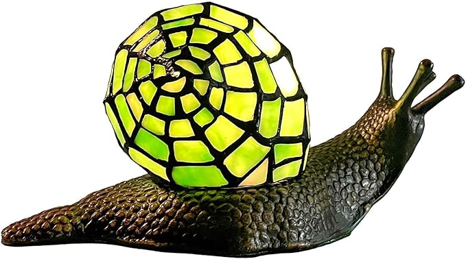 Bieye L10964 Land Snail Tiffany Style Stained Glass Accent Table Lamp for Home Decoration (Green, 10" D x 5" W x 5" H) - Bloomnest
