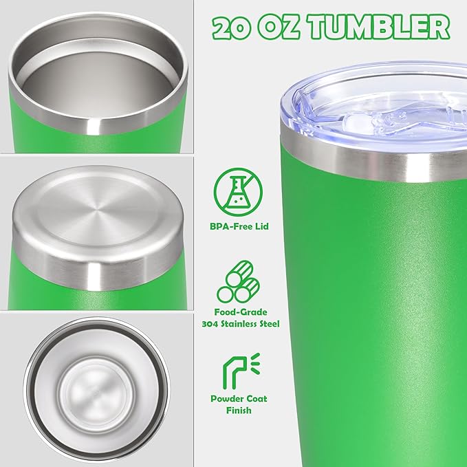 20oz Tumbler Bulk Stainless Steel Tumbler Cup with Lid Vacuum Insulated Double Wall Travel Mug, Durable Powder Coated Travel Coffee Tumbler Mug for Hot & Cold Drinks, Green,8 Pack - Bloomnest