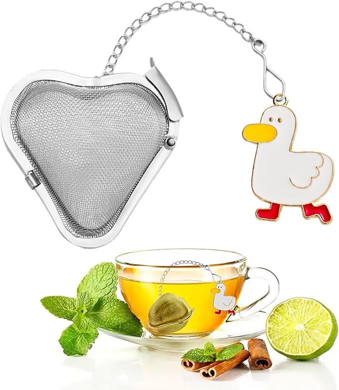 1 Pack Tea infusers, loose tea strainer, Heart shaped tea ball + cute animal pendant, reusable tea steeper makes afternoon tea meaningful (Duck, 1PCS) - Bloomnest