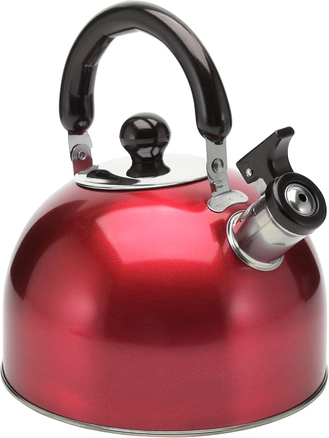 Stainless Steel Stovetop Whistling Tea Kettle 3 Liter (3-Quart) Classic Teapot with Ergonomic Handle, Works on Induction Cooktops-Red 2408 - Bloomnest