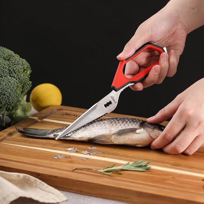 LIVINGO Kitchen Scissors Set All Purpose - Heavy Duty Stainless Steel Come Apart Food Shears for Cutting Meat, Vegetables, Dishwasher safe, 2 Pack, Red Black Multi-Function Handles - Bloomnest