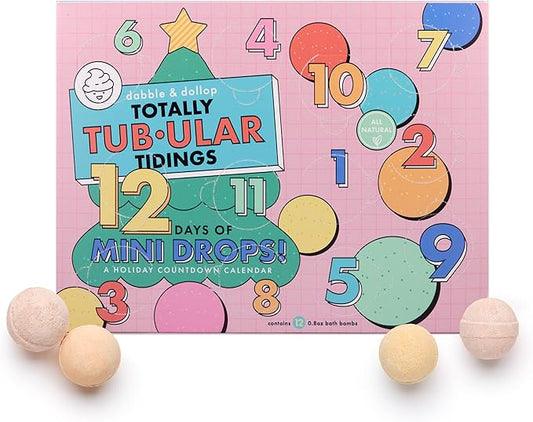Dabble & Dollop Totally Tub-ular Tidings 12 Days of Mini Bath Bombs Holiday Countdown Calendar - Fizzy Natural Bath Bomb Advent Calendar Holiday Gift - Bloomnest