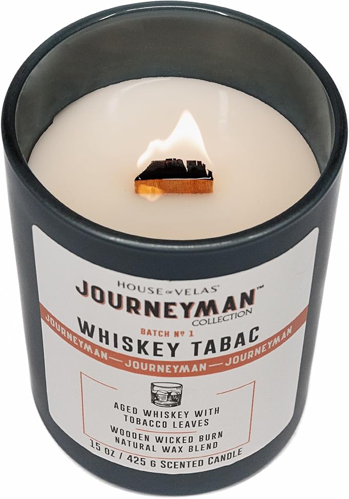 Journeyman Collection Candle, 15oz, Wooden Wick, Whiskey Tabac, Large Painted Jar - Bloomnest
