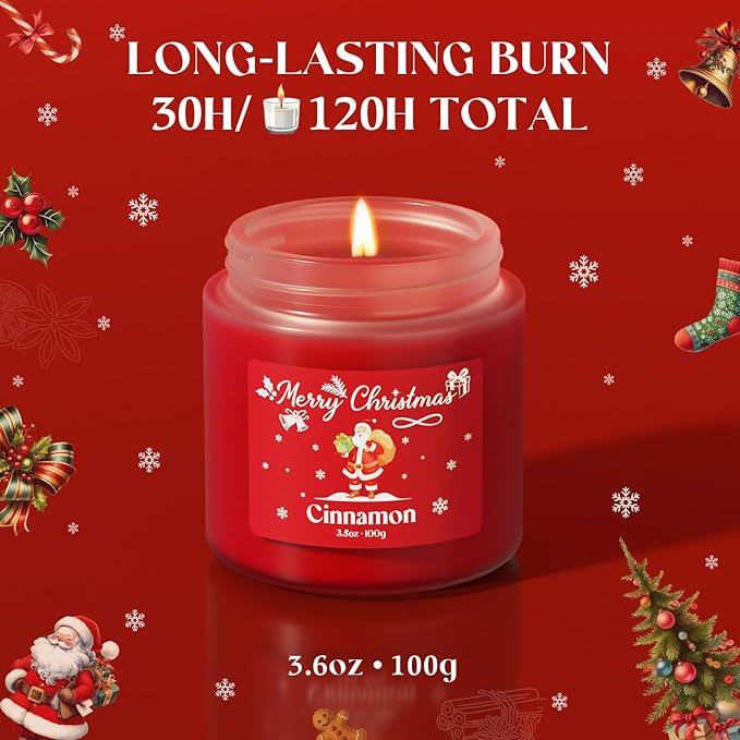 NORVENCE Christmas Candles, Scented Candle Gift Set of 4, Holiday Candles for Women and Men, Perfect Christmas Gifts for Women (Cinnamon, Pine, Vanilla, Jasmine, 14.4 oz) - Bloomnest