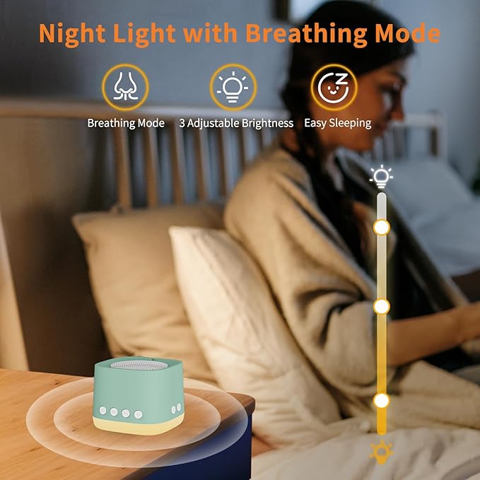 Portable White Noise Machine,Mini Sound Machine for Travel with Breathing Night Light,16 Soothing Sounds,Timer,Rechargeable Brown Noise Machines for Sleeping Adults Gift,Office Privacy,Home (Green)