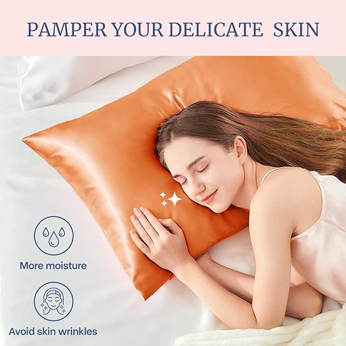 BEDELITE Satin Pillowcase for Hair and Skin, Super Soft and Cooling Similar to Silk Pillow Cases 2 Pack with Envelope Closure, Gift for Women Men(20"x36" King Size, Burnt Orange) - Bloomnest