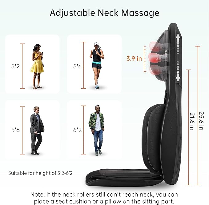 Snailax Neck Back Massager with Heat, Full Body Massage Chair Pad, Adjustable Compression, Rolling, Shiatsu Massage Seat Cushion, Chair Massagers,Gifts for Women, Man (Upgrade) - Bloomnest