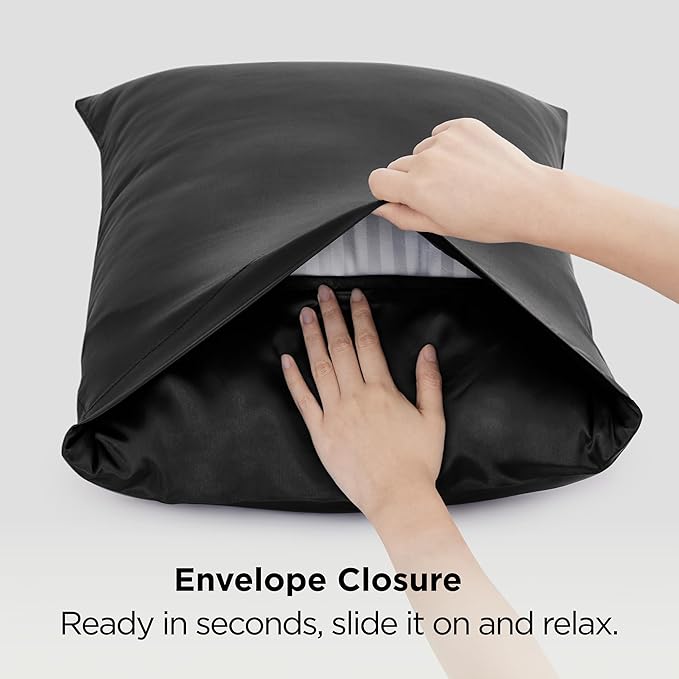 Bedsure King Size Satin Pillowcase Set of 2 - Black Silky Pillow Cases for Hair and Skin with Envelope Closure, Similar to Silk Pillow Cases, Gifts for Women Men, 20x36 Inches, 2pcs - Bloomnest