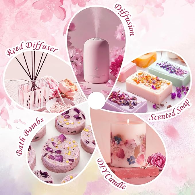 SALUBRITO Floral Fragrance Oils Set, Essential Oils for Diffuser & Candle Making Scents, 6x10ml Aromatherapy Oils Gift Set - Jasmine, Lavender, Rose, Gardenia, Cherry Blossom, Honeysuckle Oil - Bloomnest