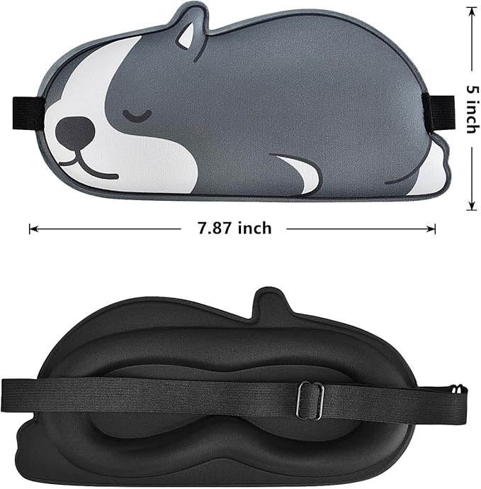 Cute Puppy Sleeping Mask Eye Mask Funny Animal 3D Contoured Sleep Mask Soft Breathable Blindfold Travel Eye Cover Eyeshade for Kids Adults Girls Boys Women Men (Dog, Grey) - Bloomnest