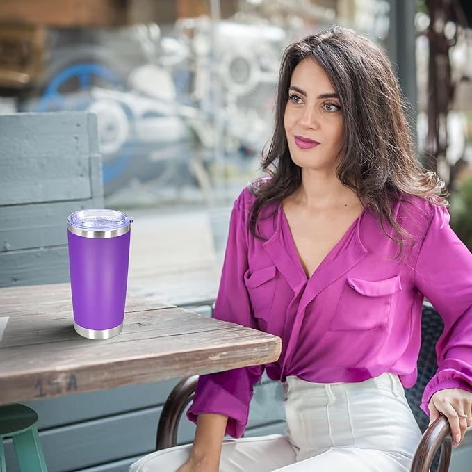 20 oz Tumbler with lid Double Wall Vacuum Insulated Tumblers Stainless Steel Coffee Mug Travel Coffee Tumbler Powder Coated Tumbler Cup Keep Hot&Cold - (PurPle 12 Pack) - Bloomnest