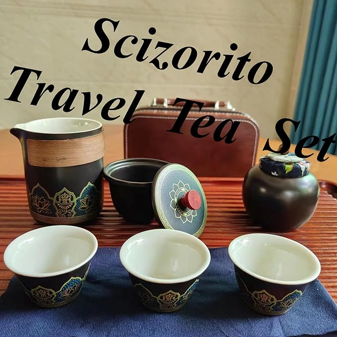 Ceramic Portable Travel Tea Set, Best Gift for Season of Graduation, Mother'S Day, Father'S Day, Christmas, Halloween, Birthday and Other Festivals (Travel Black) - Bloomnest