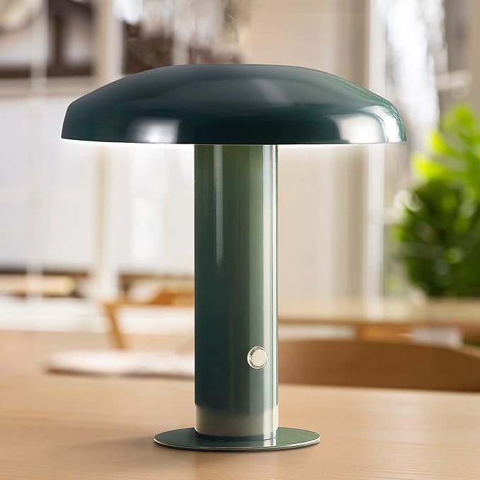 JONATHAN Y JYL7114D Suillius 11" Contemporary Bohemian Rechargeable/Cordless Portable Iron Integrated LED Mushroom Table Lamp Modern, Coastal Bedside Desk Nightstand Lamp, Forest Green - Bloomnest