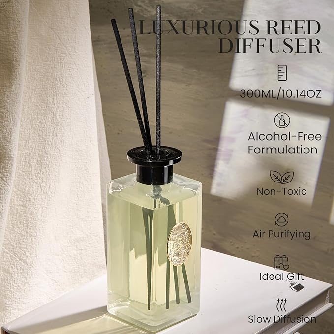 M&SENSE 10.14 oz Large Reed Diffuser Set | Creamy Vanilla Scent Oil Diffuser with Sticks | Hotel Collection Non-Toxic Essential Oil |for Bedroom Bathroom Living Room - Bloomnest