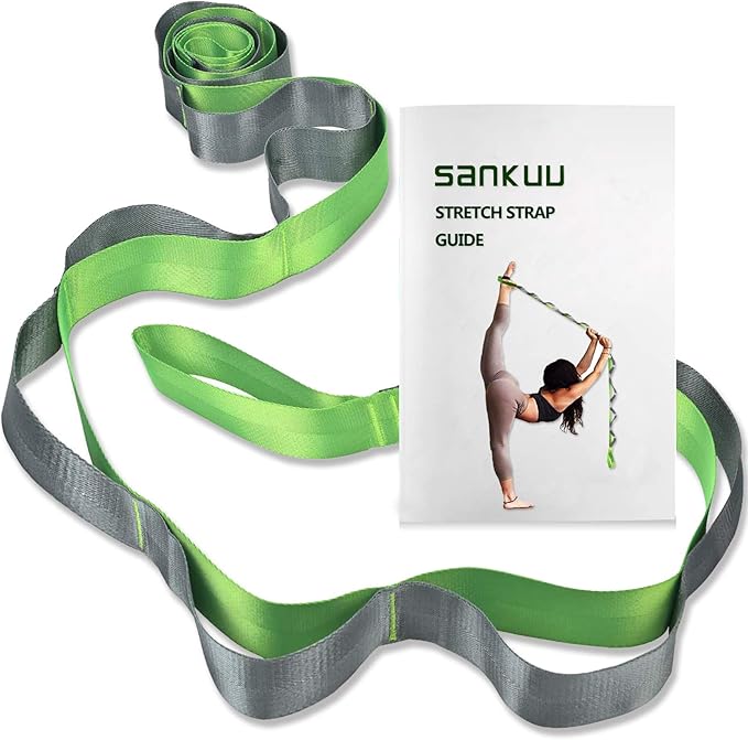 SANKUU Yoga Straps Stretching Strap with 12 Loops Workout Poster, Straps for Stretching Physical Therapy Equipment Long Stretch Out Bands for Exercise, Pilates and Gymnastics for Women Men - Bloomnest