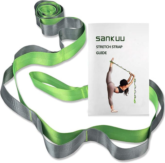 SANKUU Yoga Straps Stretching Strap with 12 Loops Workout Poster, Straps for Stretching Physical Therapy Equipment Long Stretch Out Bands for Exercise, Pilates and Gymnastics for Women Men - Bloomnest