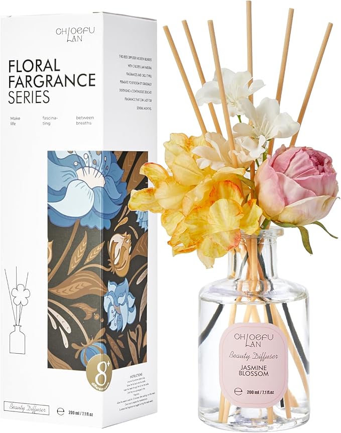 Chloefu Lan Flowers Reéd Diffuser for Girls Room Decor, 6.7oz with 9 Sticks, Jasmine Blossom Scent Diffusers for Home, Scentsy Home Fragrance, Scented Oils, Home & Bathroom Décor - Bloomnest