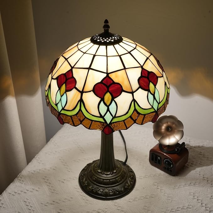 Red Tuilp Tiffany Lamp Stained Glass Table Lamps Antique Vintage Style Bedside Nightstand Nightstand Decor Living Room Bedroom Office Home Retro Bar Hotel 12 Inch Unique Flower Reading Desk Lamps - Bloomnest