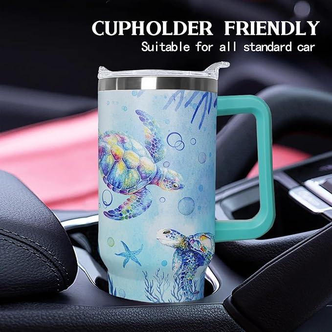Ceovfoi 40 Oz Sea Turtle Tumbler with Handle Lid and Straw,Double Wall Vacuum Stainless Steel Watercolor Ocean Turtle Cup,Water Bottle,Travel Coffee Mug,Hawaiian Sea Turtle Decor,Accessories - Bloomnest