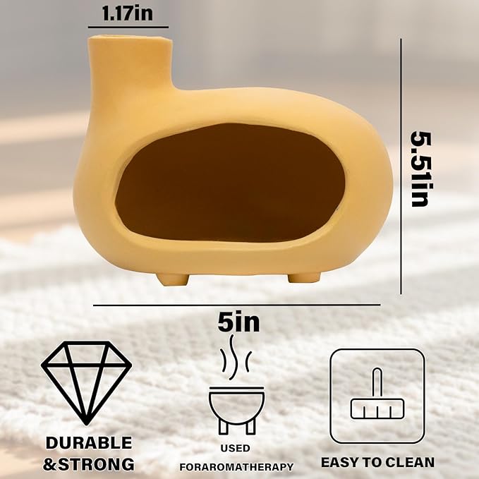Yellow Palo Santo Holder with Chimney–Mini Fireplace Incense Burner for Sage Burning, Wood Sticks, Cones&Tealights-Handcrafted Ceramic Smudge Bowl,Aromatic Incense Burner-Yoga Meditation Gift - Bloomnest