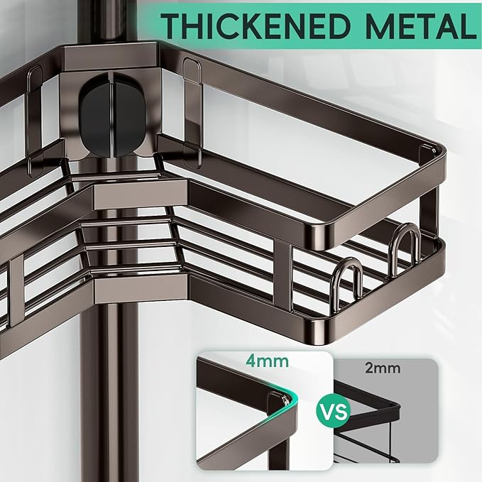 HEVEL Corner Shower Caddy Tension Pole, 4 Tier Adjustable Shower Organizer Corner 62-115 Inch, Rustproof Bathroom Shower Shelves for Bathtub Storage,Bronze - Bloomnest