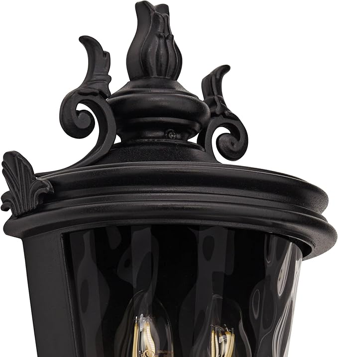 John Timberland Casa Marseille European Outdoor Wall Light Fixture Textured Black Scroll 17" Clear Hammered Glass for Exterior House Porch Patio Outside Deck Garage Yard Front Door Garden Home - Bloomnest