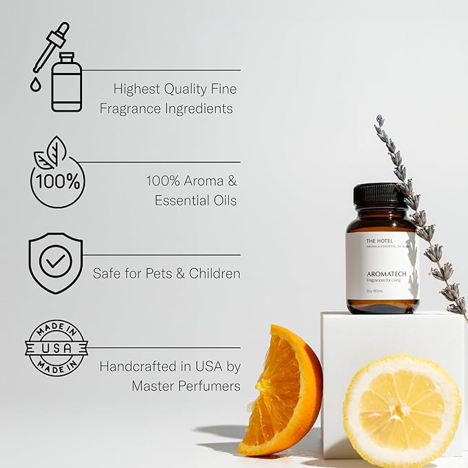 AromaTech The Hotel Aroma Essential Oil Blend: Luxury Hotel Inspired Aromatherapy with Lemon, Lavender, Peach & Pine for Ultrasonic Diffusers & Nebulizers - 16 fl oz, 500 mL - Bloomnest