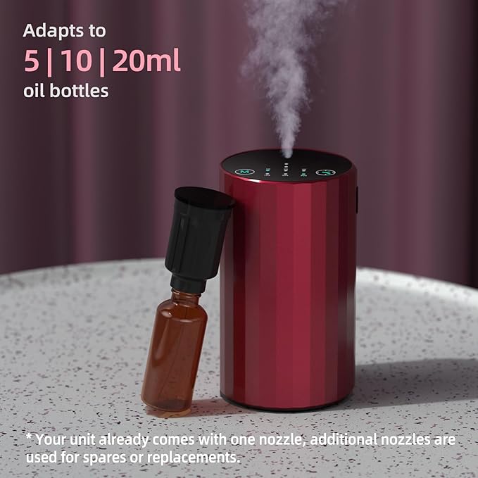 Waterless Essential Oil Diffuser Aromatherapy Scent Diffusers for Home Large Room, Bedroom, Car, Office, Desk, Battery Operated Mini Portable Air Freshener (red) - Bloomnest