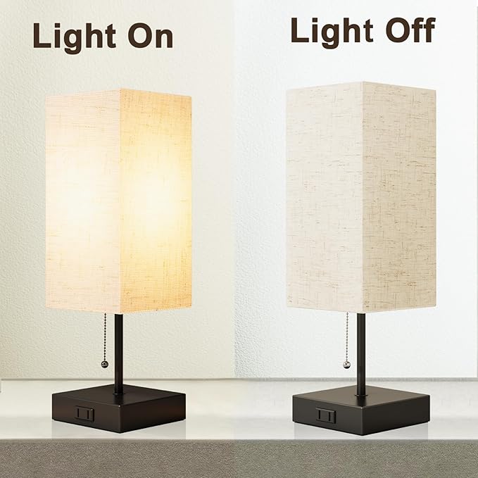 Table Lamp for Bedroom,Nightstand Lamp for Bedside with AC Outlets,Adjustable 3color LED Light Desk Lamp for Home Decor,Included Bulb and Lamp Shade (Linen White-onlyAC, 1PCS) - Bloomnest