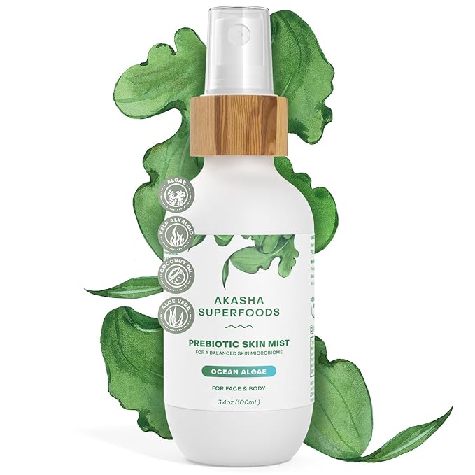 Akasha Prebiotic Skin Mist 3.4oz I Organic Facial Mist, Sea Kelp Extract, Face Spray for Naturally Restoring the Skins Microbiome, Dewy, Help Acne, Psoriasis & Sunburn*, Anti Aging Skin Care Products - Bloomnest