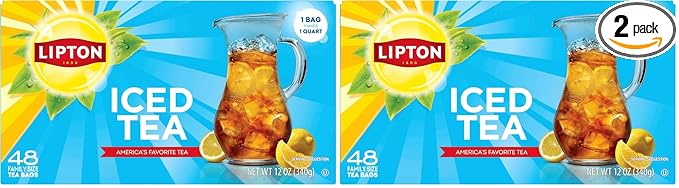 Lipton Unsweetened Iced Tea Bags, Family Size Zero Calories, 48 Tea Bags (Pack of 2) - Bloomnest
