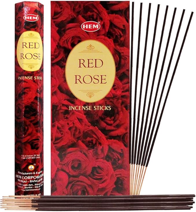 TRUMIRI Red Rose Incense Stick Bundle: 120 Count (6 Packets of 20 Sticks Each) with Trumiri Incense Holder TRUMIRI