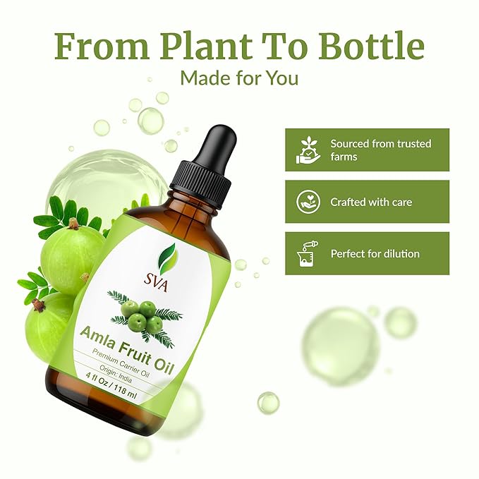 SVA Amla Oil 4oz (118ml) Premium Carrier Oil With Dropper For Hair Care, Hair Oiling, Scalp Massage, & Skin Care - Bloomnest