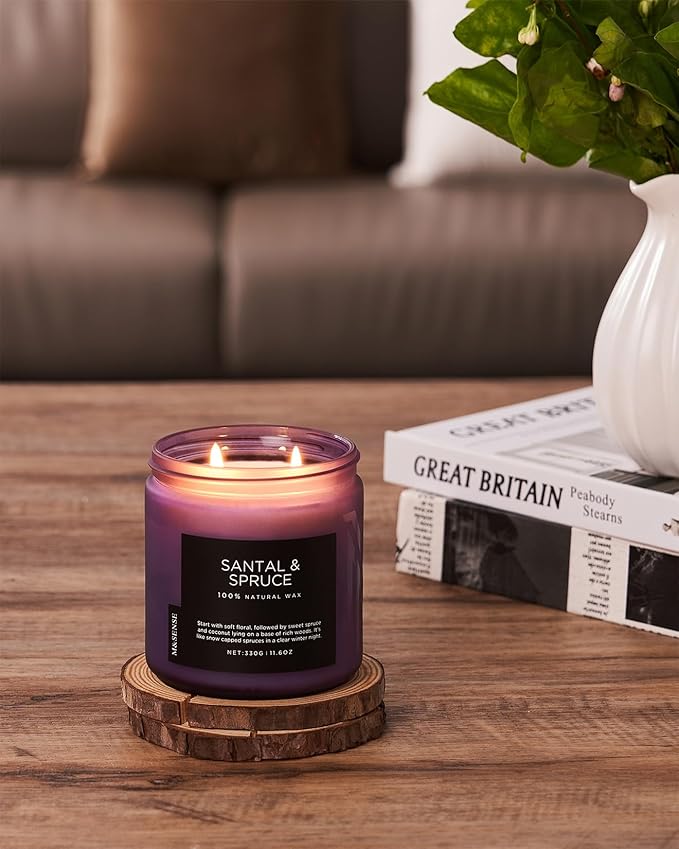M&SENSE Santal Spruce Christmas Scented Candle, 11.6oz 70 Hours Burn Non Toxic Natural Soy Wax, 2 Cotton Wick Candle for Winter Holiday Housewarming Gifts for Family Friends Teachers - Bloomnest