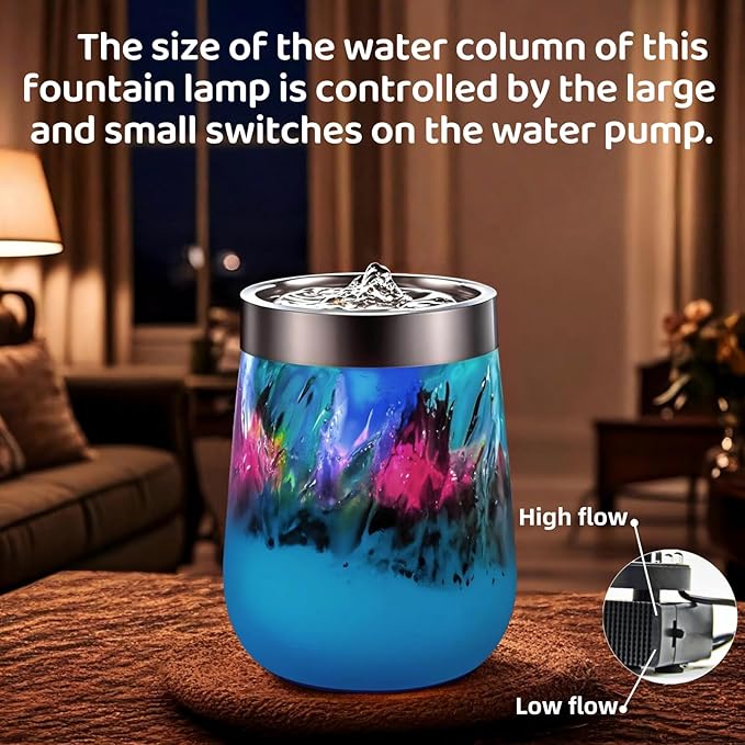 VOREEN Handblown Glass Tabletop Fountain – Blue Glass Fountain with Color-Changing Glow – Artistic Indoor Water Feature with Optional Aromatherapy for Home, Spa, Office Décor - Bloomnest