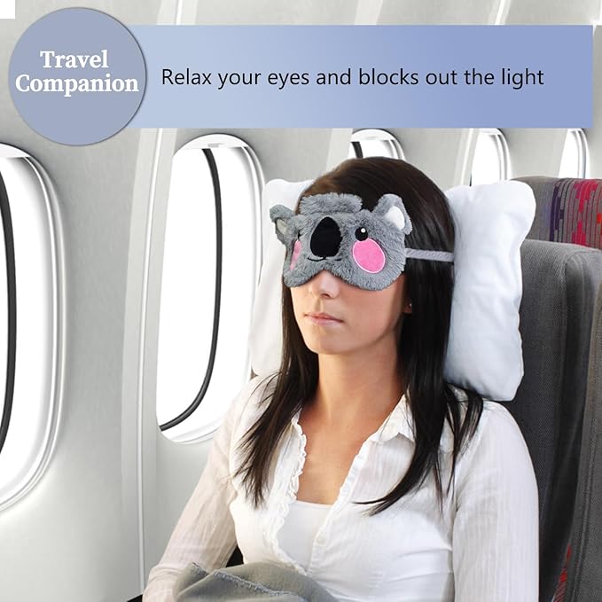 Sleep Mask Cute Design for Sleeping, Cartoon Soft Plush Blindfold Funny Animal Eye Cover for Girls Teens Women and Adult Eye Shade (Grey Koala) - Bloomnest