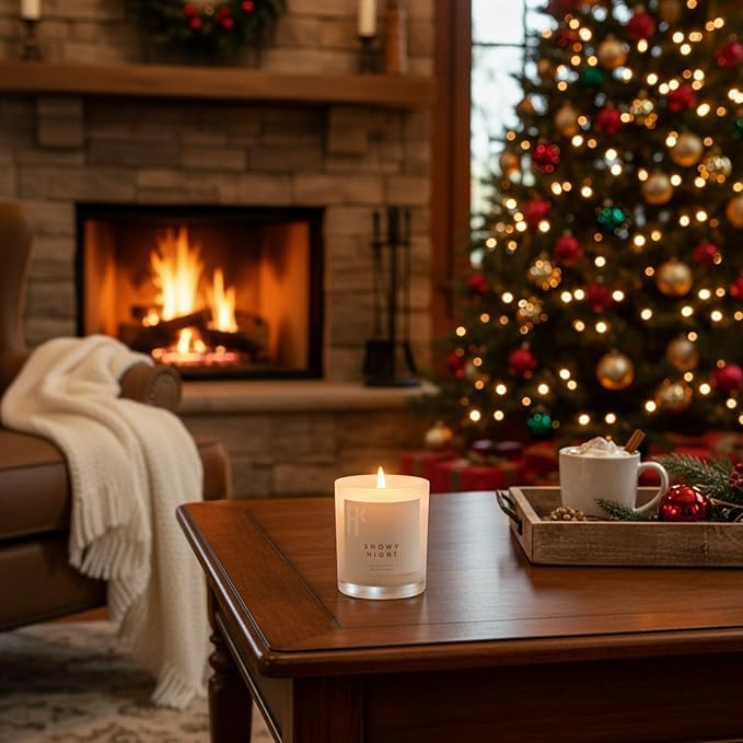 Snowy Night Single Wick Soy Candles, Luxury Scented Candles for Home - Up to 60 Hour Burn Time, Cruelty-Free Soy Wax Blend - Fir Needle Fragrance, Notes of Cedarwood & Berries (9 oz) - Bloomnest