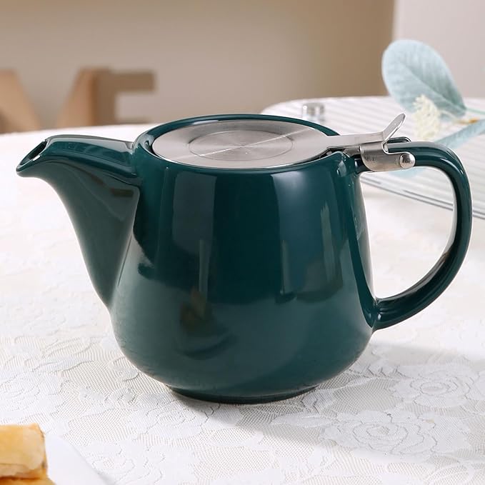 Ceramic Teapot With Stainless Steel Infuser, Heat Resistant, Perfect Tea Maker, Green, 500ml/17oz