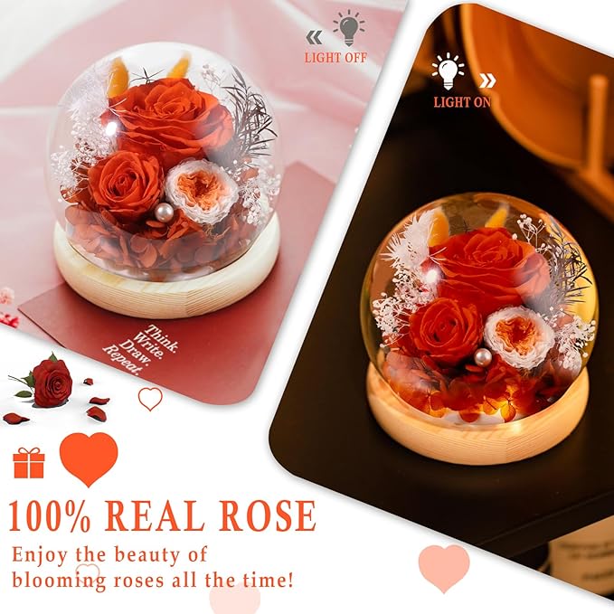 FIACO Preserved Rose Birthday Gift for Women Forever Fresh Flowers for Prime Delivery Gift for Mom Grandma Wife Valentines Mothers Day Christmas Anniversary Eternal Roses in Glass Dome - Bloomnest