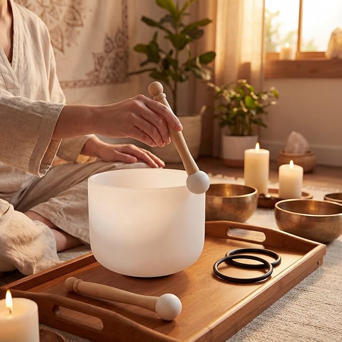 Nuanchu 4 Pcs Crystal Singing Bowl Mallet Bowl Striker and O Ring Set, Include 2 Rubber Head Wood Handle Mallet with 2 Rubber O Rings for Playing Crystal Singing Tool Buddhist Meditation Yoga - Bloomnest