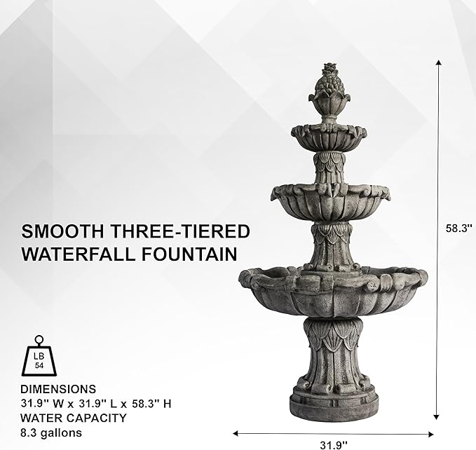 58.3" 3-Tier Outdoor Freestanding Water Fountain - Classic Leaf Design, Large Bird Bath with Pump - Ideal for Yard, Lawn and Garden Décor - Bloomnest