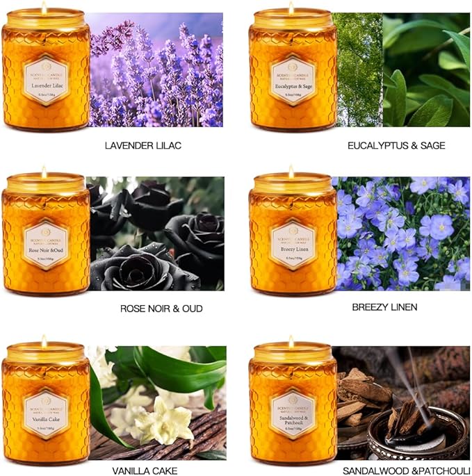 6 Pack Natural Soy Wax Jar Candles for Home Scented, Aromatherapy Gifts Sets for Women, 33 oz 240 Hour Long Lasting Candles Gifts for Birthday | Valentine's Day | Amber Candles| - Bloomnest
