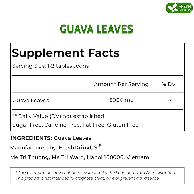 FreshDrinkUS, Premium 50+ Natural Guava Leaves, Whole Dried Leaves, 100% Pure, Natural Guava Loose Leaf Herbal Tea, Non GMO, No Additives, No Caffeine, Vegan - Bloomnest