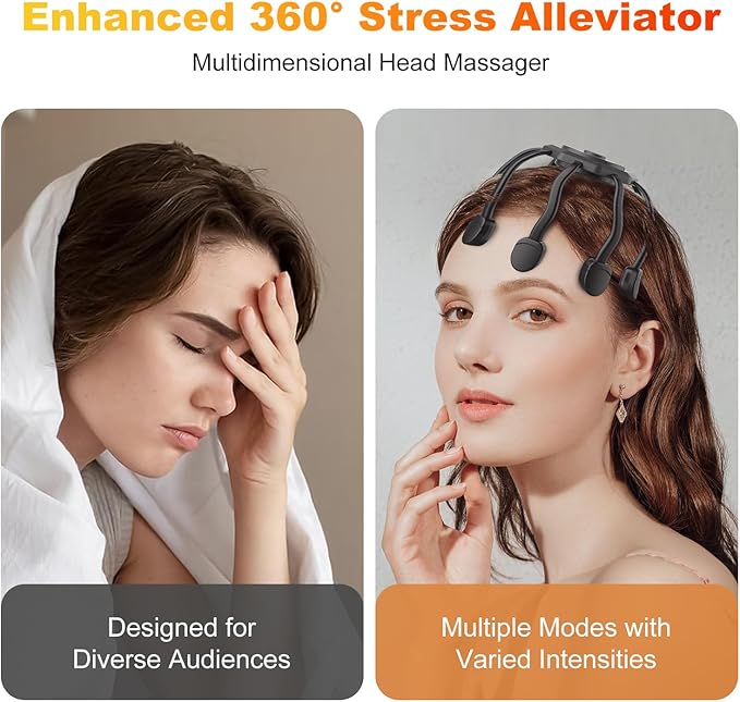 Electric Scalp Massager, Head Massager Scalp Stress Relax, Kneading Hair Massage with 3 Modes, 360 Degree Hair Massager, Cordless Portable Head Scratcher for Stress Relax ONIYEA