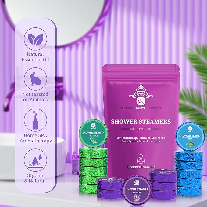 Shower Steamers Aromatherapy Gifts for Women, 18-Pack Organic Eucalyptus Lavender Mint Essential Oil Shower Bombs, Self Care Stress Relief Birthday or Christmas Stocking Stuffers Gifts for Her/Him - Bloomnest