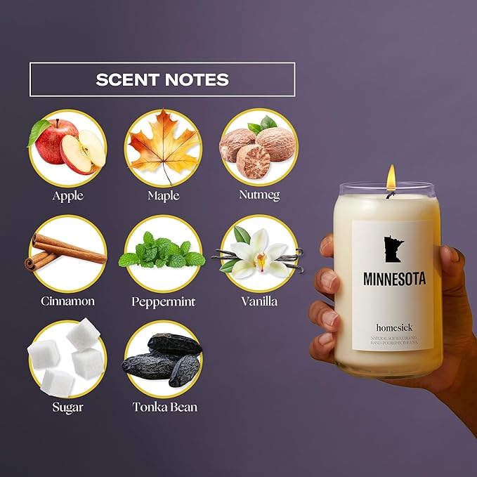 Homesick Scented Candles for Home (Minnesota) - 13.75 oz Long-Lasting Soy Wax Jar Candle for Women & Men for All Occasions, 60-80 Hours Burn Time - Notes of Apple, Maple & Clove - Bloomnest