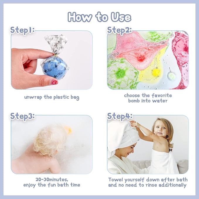 Bath Bombs for Kids, 12pcs Bath Bombs with Surprise Crystal Toys Inside, Handmade Natural and Organic Bubble Bath Fizzies, Birthday Easter Gift for Girls and Boys - Bloomnest