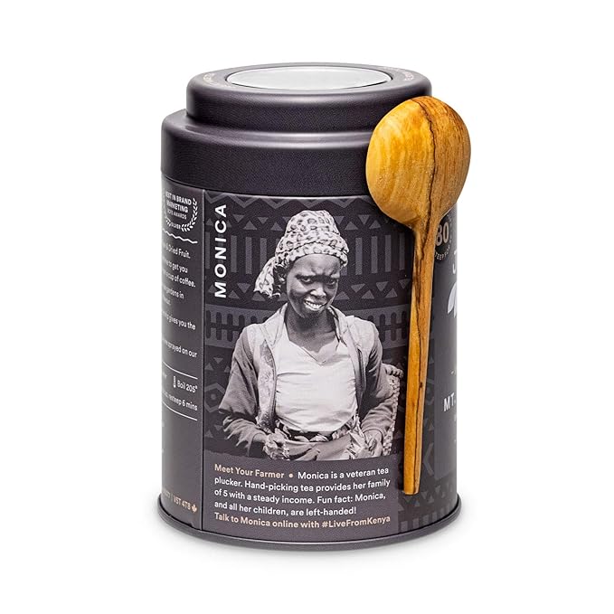 JusTea MT. KENYA BLACK | Loose Leaf Black Tea | Tin with Hand Carved Tea Spoon | 40+ Cups (3.2oz) | High Caffeine | Award-Winning | Fair Trade | Non-GMO - Bloomnest