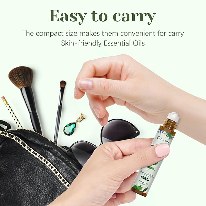 Peppermint Essential Oil Roll On, Natural & Prediluted Oil Blend Roller with Fresh Minty Aroma - Aromatherapy & Headache Relief - Bloomnest